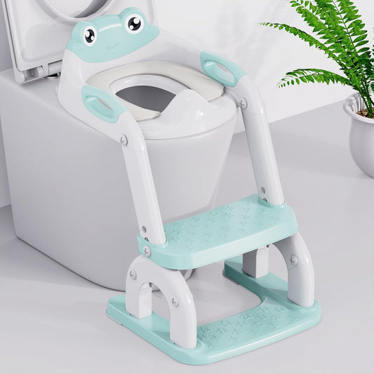 Potty Training Seat with Step Stool Ladder, Upgraded 2-in-1 Toddler Potty Training Toilet Seat with Non-Slip Step Splash Guard Handles and Waterproof Cushion, Toddler Potty Seat for Kids Boys Girls