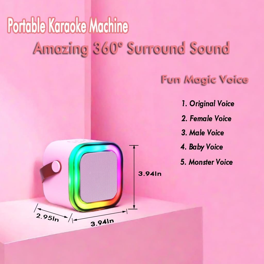 Mini Karaoke Machine for Kids Adults with 2 Wireless Microphones Portable Bluetooth Speaker with Microphone,Toys Birthday Gifts for Girls Ages 4, 5, 6, 7, 8,12+ Toddler Teens