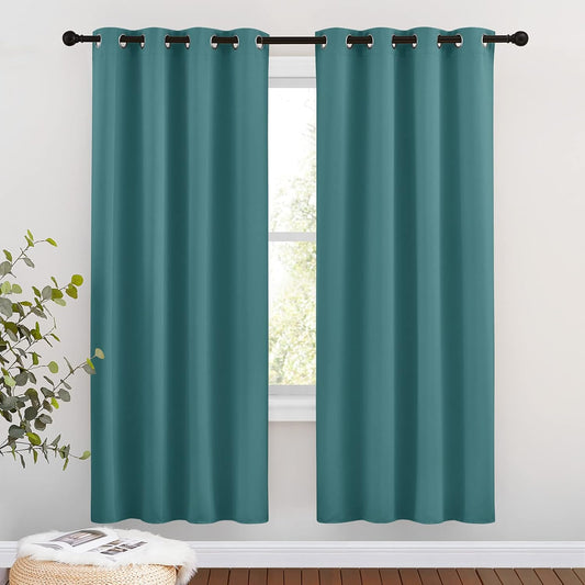 NICETOWN Insulated Curtains Blackout Draperies - Triple Weave Microfiber Home Thermal Insulated Solid Ring Top Blackout Curtains/Panels for Bedroom(Sea Teal, Set of 2, 46 x 72 Inch)