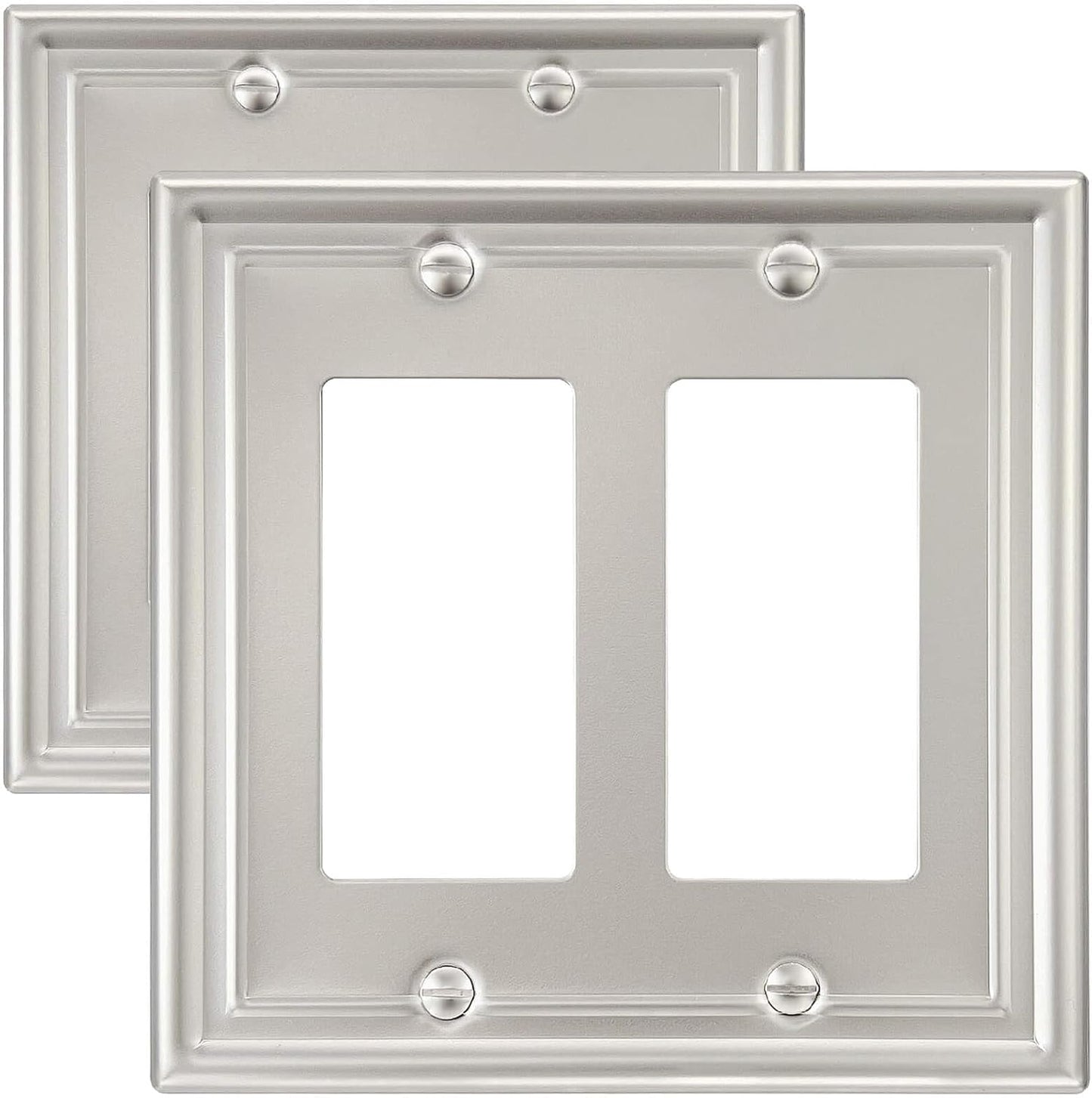 2-Pack Double Decorator Wall Plate, Satin Nickel Eletrical Outlet Cover Plate for Receptacle, Dimmer Switch, GFCI Outlet, Midsize, A035 Series