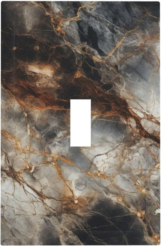 Brown Marble Granite Golden Lines Print Decorative Light Switch Cover 1 Gang Single Toggle Device Electrical Faceplate Switchplates Decorator Outlet Wall Plate for Bathroom Kitchen Decor