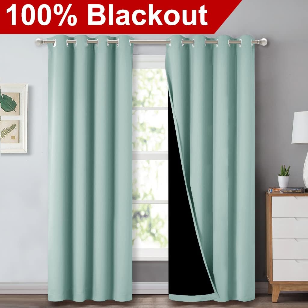 NICETOWN Aqua Blue 100% Blackout Curtain Set, Thermal Insulated & Energy Efficiency Window Draperies for Guest Room, Full Shading Panels for Shift Worker and Light Sleepers, 52W x 84L, 2 PCs