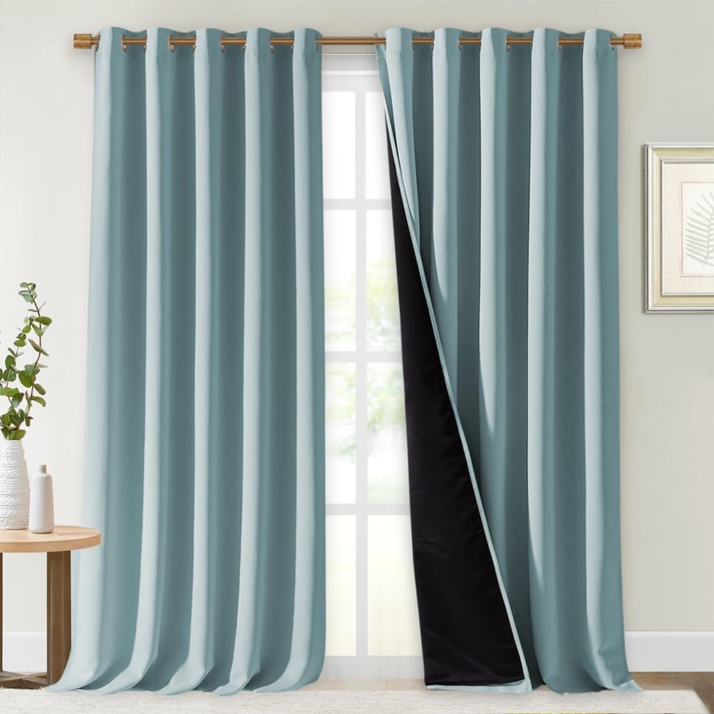NICETOWN Full Shading Curtains for Windows, Sky Blue, Pack of 2, 70 inches W x 95 inches L, Super Heavy-Duty Black Lined Blackout Curtains for Bedroom, Privacy Assured Window Treatment