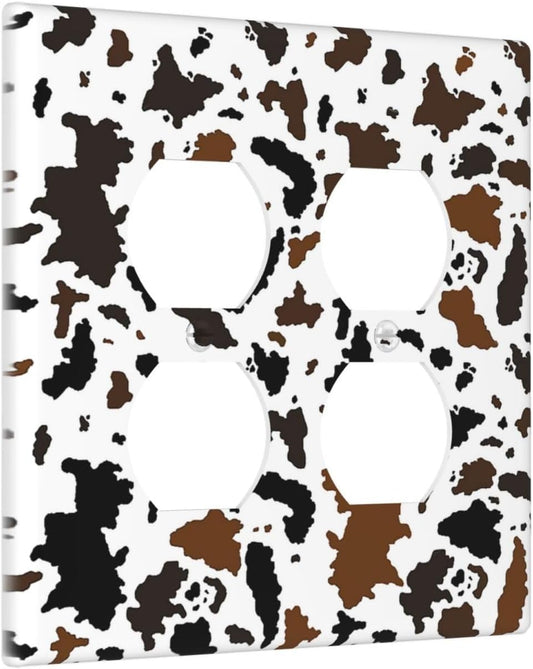Outlet Covers Rustic Cowhide Highland Cow Milk Cow 2 Gang Double Duplex Decorative Light Switch Covers Electrical Wallplates Socket Faceplate For Farmhouse Home Decor