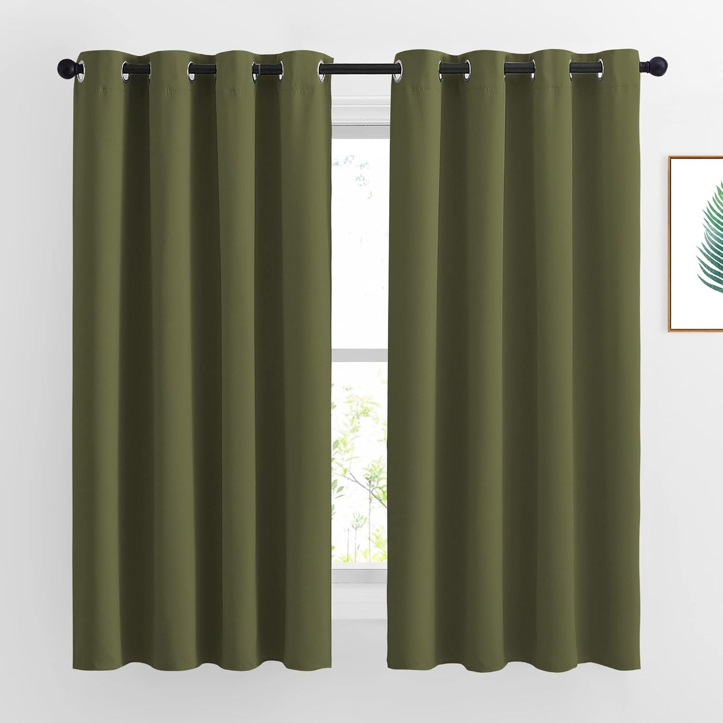 NICETOWN Blackout Olive Green Curtains 63 inches Long, Functional Blackout Window Treatments Thermal Drapes Privacy Assured for Bedroom, 2 Panels, W52 x L63