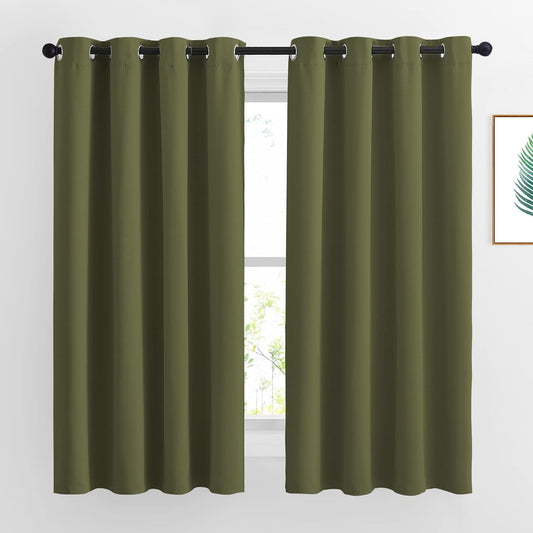 NICETOWN Blackout Olive Green Curtains 63 inches Long, Functional Blackout Window Treatments Thermal Drapes Privacy Assured for Bedroom, 2 Panels, W52 x L63