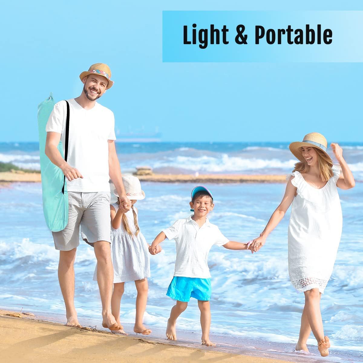 WhiteFang Deluxe Pop Up Beach Tent Sun Shade Shelter for 3-4/5-6 Person, UV Protection, Extendable Floor with 3 Ventilating Windows Plus Carrying Bag, Stakes, and Guy Lines