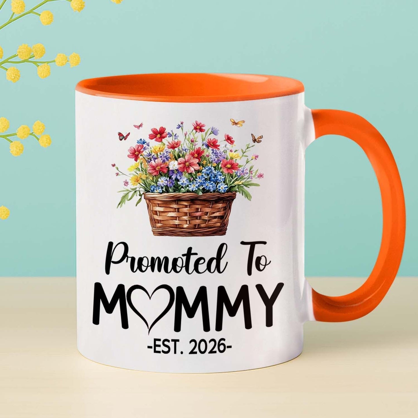 Personalized Promoted To Mommy Accent Coffee Mug With Name Year, Custom Mom Mother Mama EST 2026 Coffee Cup, Mama To Be Mug Gift For New Mommy/Wife From Husband, First Time New Mom White Cup 11 15Oz