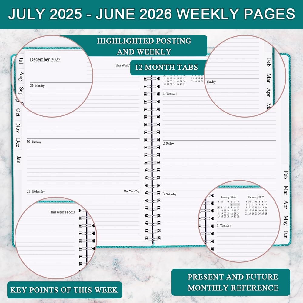 Planner 2025-2026 - Weekly & Monthly Planner Runs from Jul 2025 to Jun 2026, 8.5 x 11", 12 Month Tabs, Inner Pocket, PU Leather Cover with Twin-Wire Binding, Monthly Planners 2025-2026, Teal