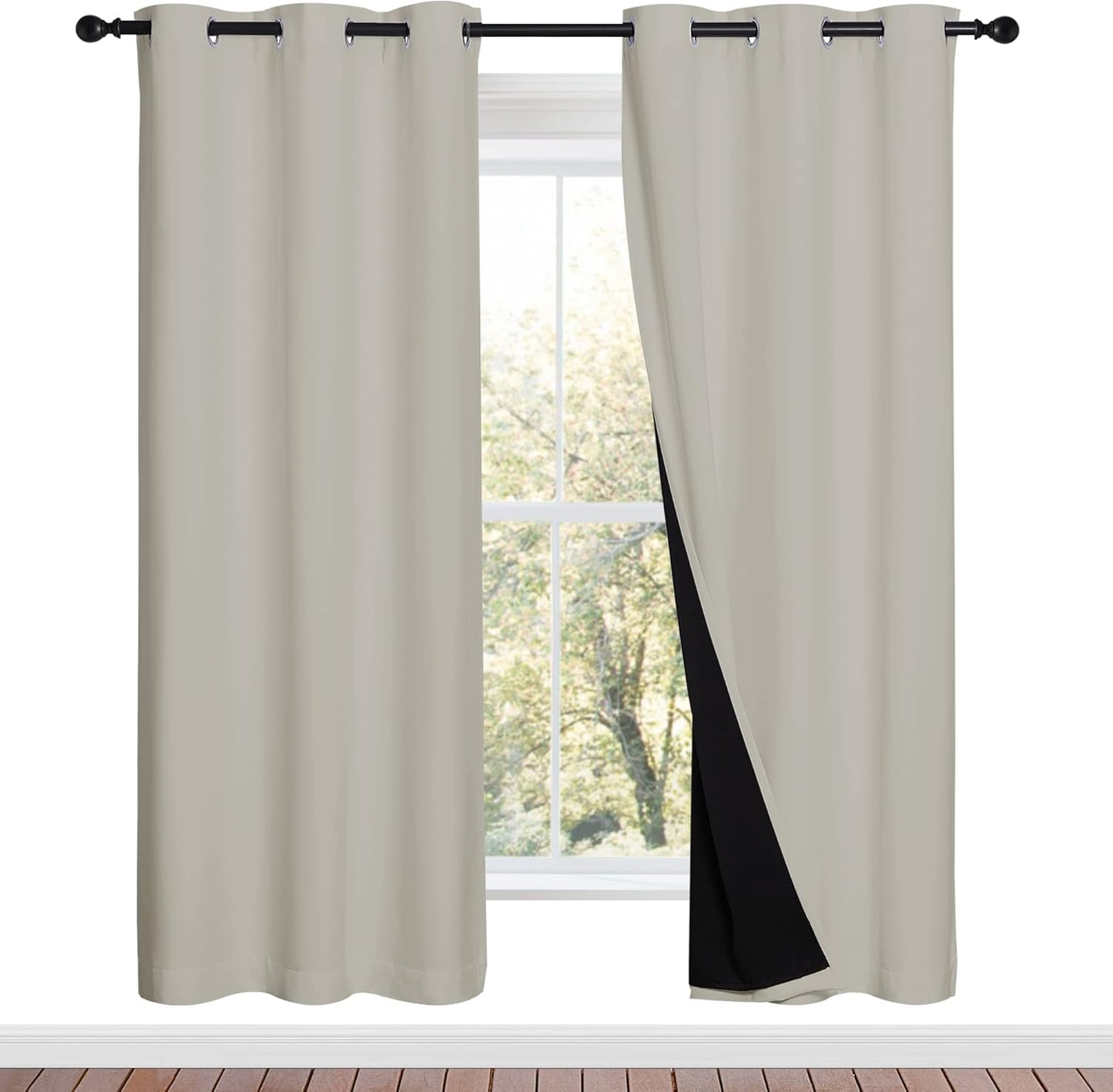 NICETOWN 100% Blackout Window Curtain Panels, Full Light Blocking Drapes with Black Liner for Nursery, 72-inch Drop Thermal Insulated Draperies (Natural, 2 Pieces, 42-inch Wide Per Panel)