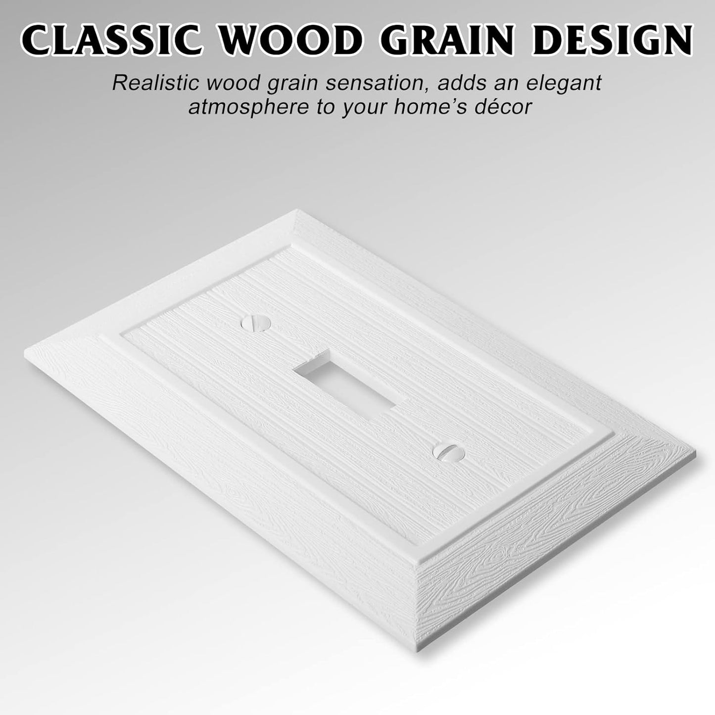 Modern Decorative Wall Plate Switch Plate Outlet Cover, Vintage Retro Wood Grain Design(Single Toggle-4 Pack, White)