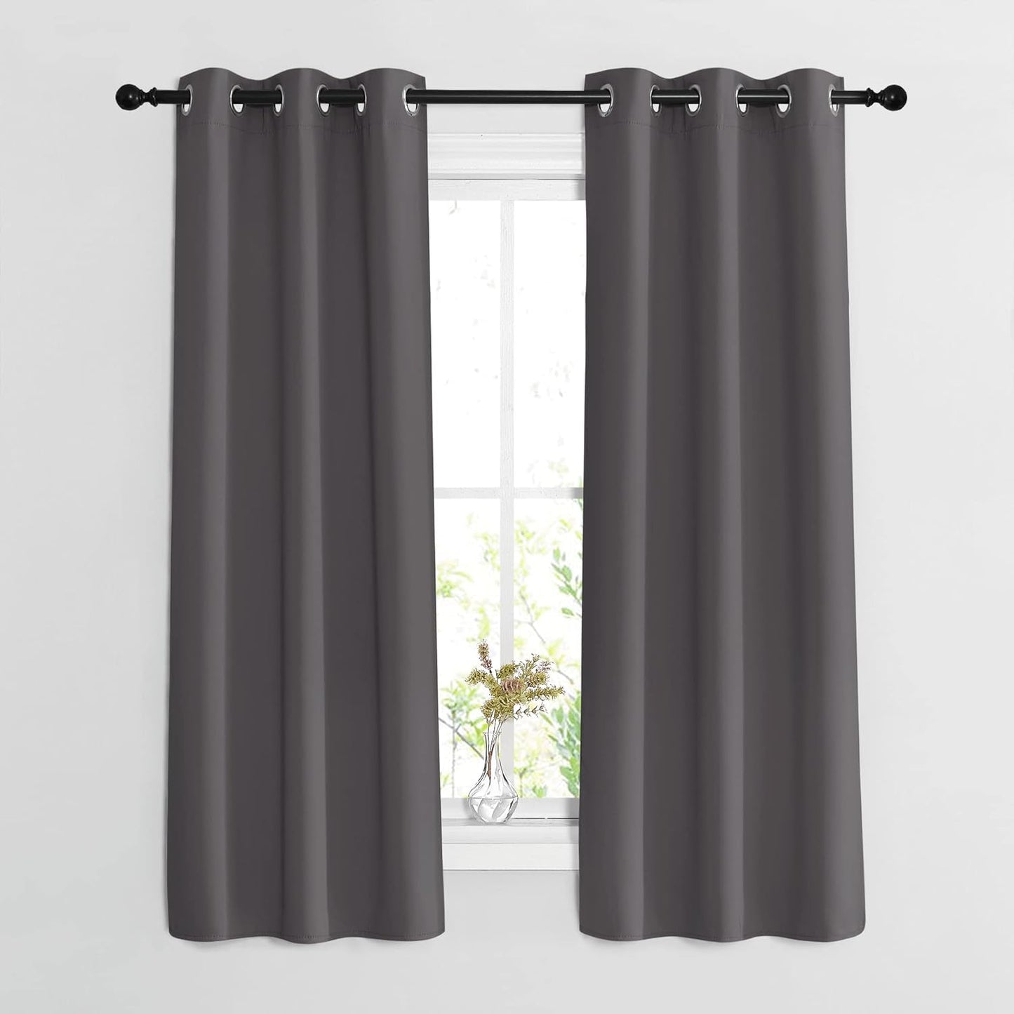 NICETOWN Blackout Window Curtains 63 inch Length 2 Panels - Grommet Top Room Darkening Thermal Insulated Solid Vertical Drapes for Bedroom/Kid Room (37 x 63 Inch, Grey)