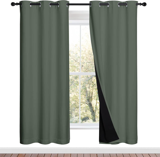 NICETOWN 100% Blackout Window Curtain Panels, Full Light Blocking Drapes with Black Liner for Nursery, 72-inch Drop Thermal Insulated Draperies (Dark Mallard, 2 Pieces, 42-inch Wide Per Panel)