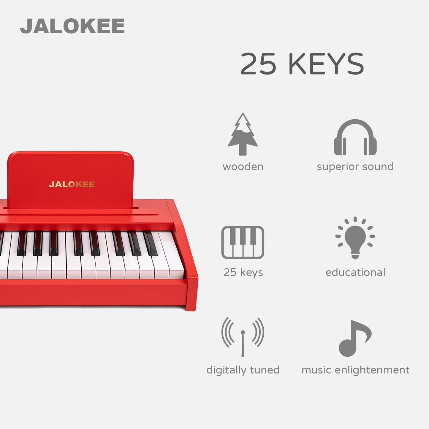Kids Piano Keyboard, Digital Piano for Kids, Music Educational Instrument Toy, Wood Toy for 3+ Girls and Boys (Red, 25 Keys)