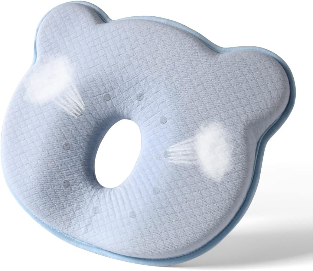 Memory Foam Travel Pillow,Portable Cute Cartoon Bear Soft and Cozy Pillow (Blue)