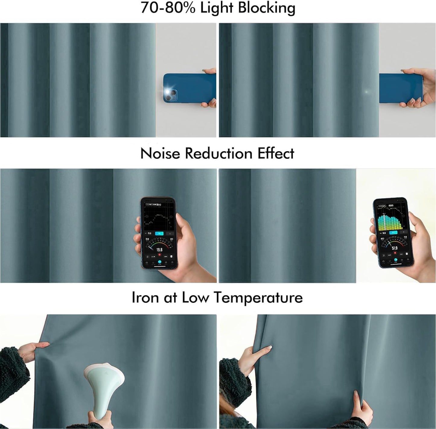 MIULEE Greyish Blue Back Tab Blackout Curtains 63 Inch Length 2 Panels Set for Living Room Bedroom Privacy, Rod Pocket/Pinch Pleat Thermal Insulated Room Darkening Pleated Light Blocking Drapes