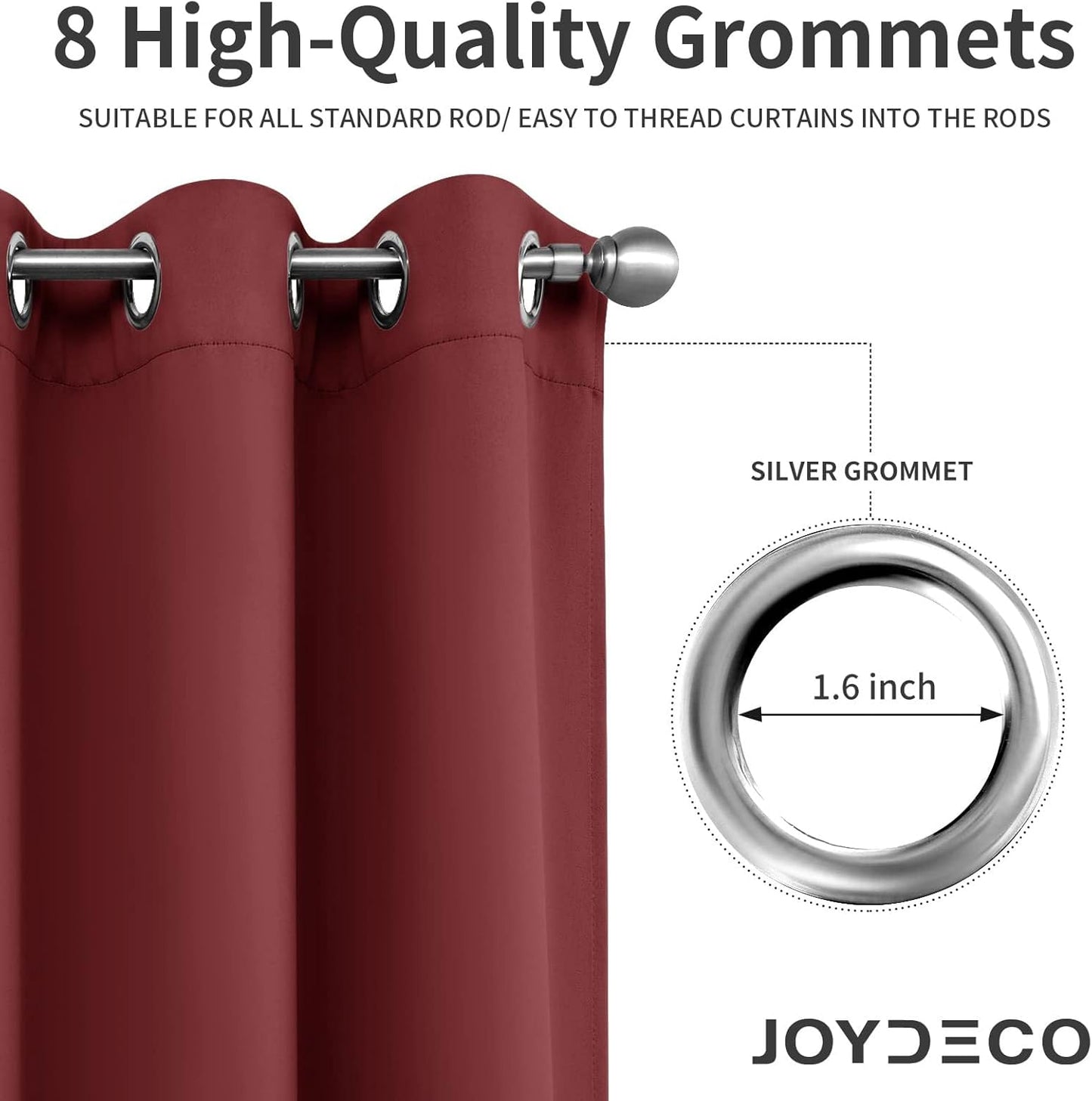 Joydeco Blackout Curtains 84 Inch Length 2 Panels Set, Thermal Insulated Long Curtains 2 Burg, Room Darkening Grommet Drapes for Living Room Bedroom Window (W52 x L84 Inch, Burgundy Red)