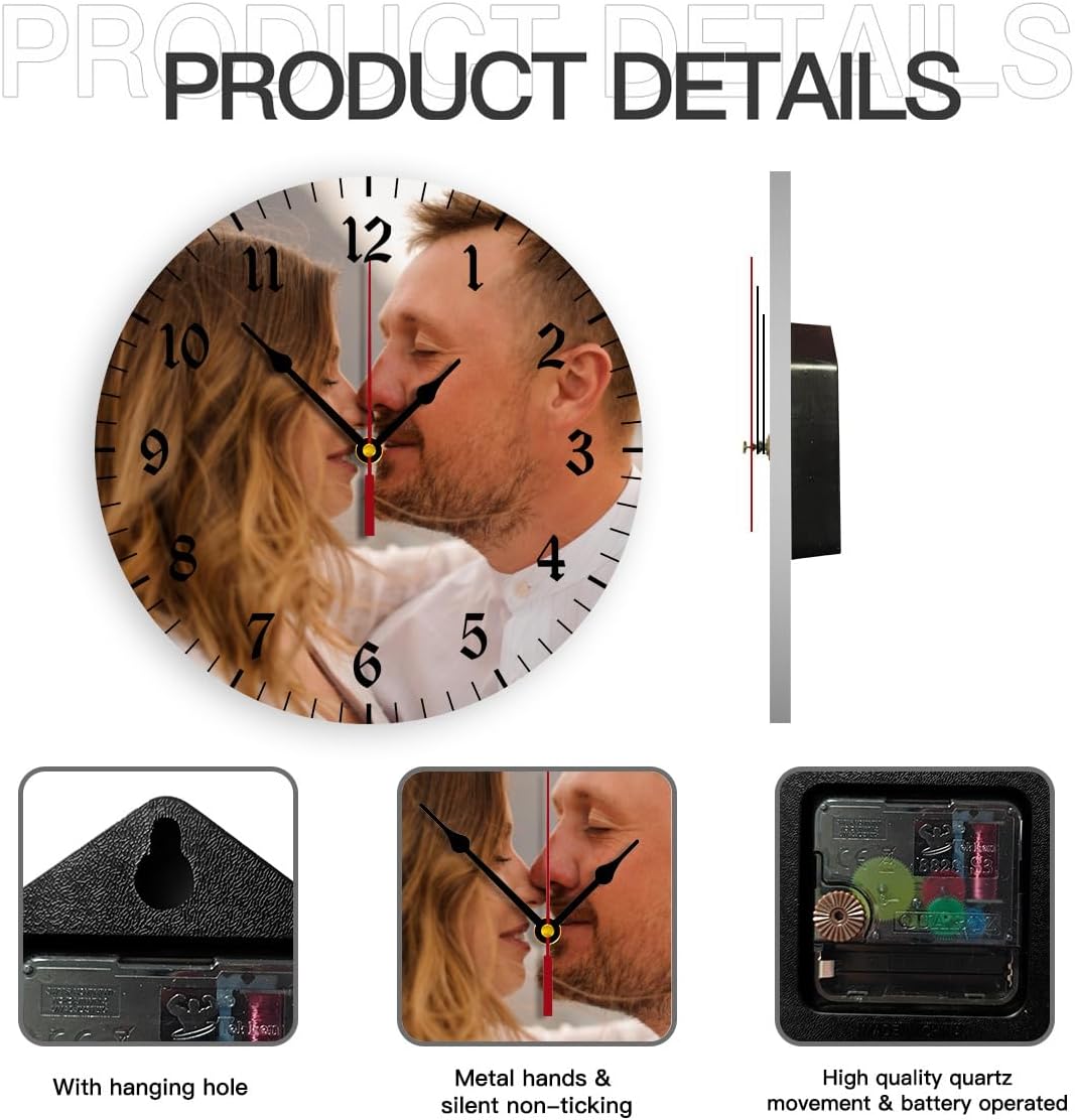 Generic Custom Clocks for Walls Personalized Clocks with Photo Text Logo Silent Non Ticking Round Decoration for Kitchen Creative, 12inch-30cm
