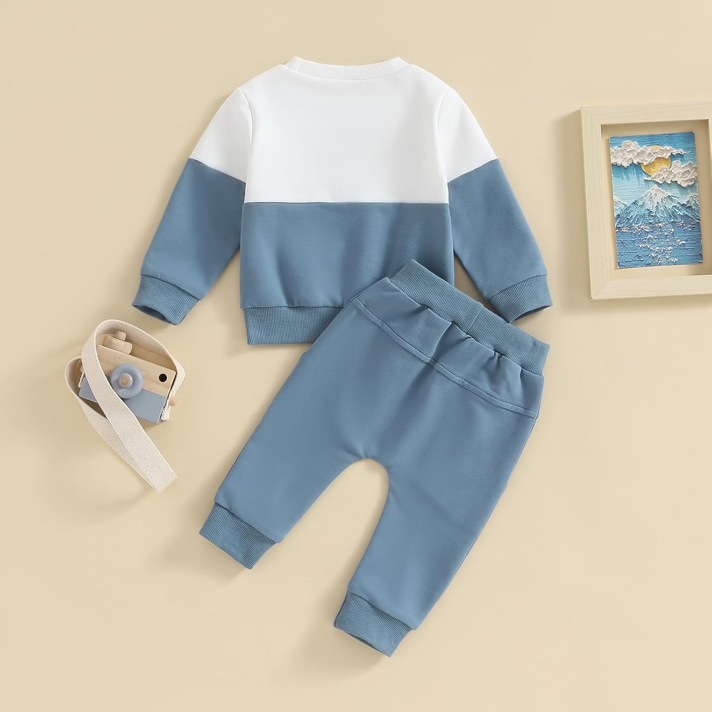Kupretty Toddler Baby Boy Fall Winter Clothes Color Block Long Sleeve Sweatshirt Pullover Tops + Joggers Pants Outfit Set