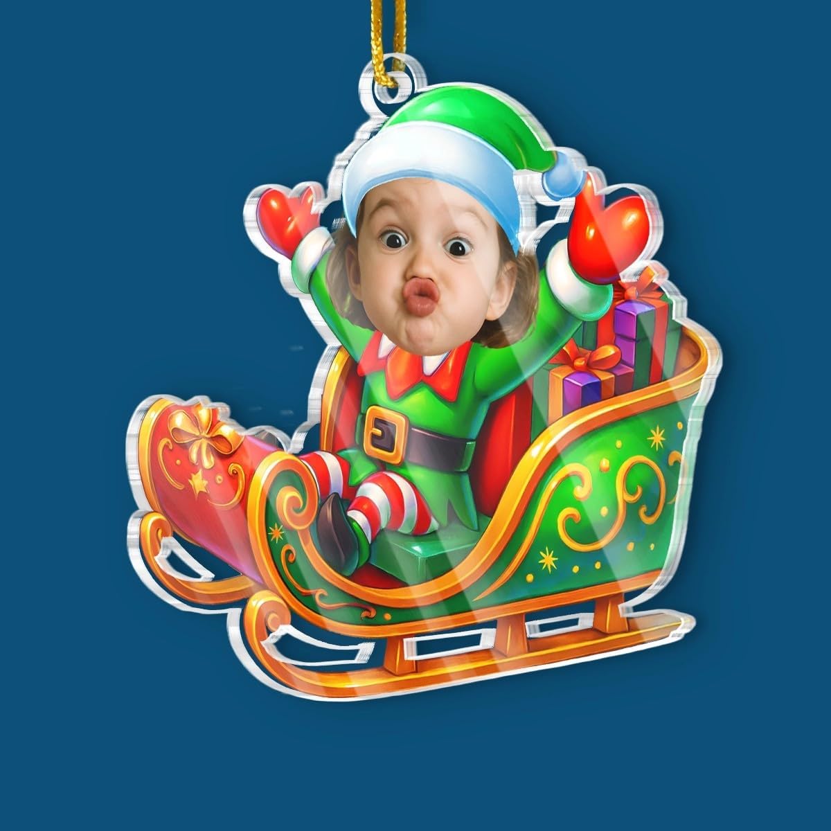 Pawfect House Custom Photo 2D Acrylic Ornament, Personalized Christmas Birthday Gifts for Kids, Christmas Magic Rider, Xmas Ornaments for Tree Decoration, First Birthday Gifts for Boys Girls Newborn