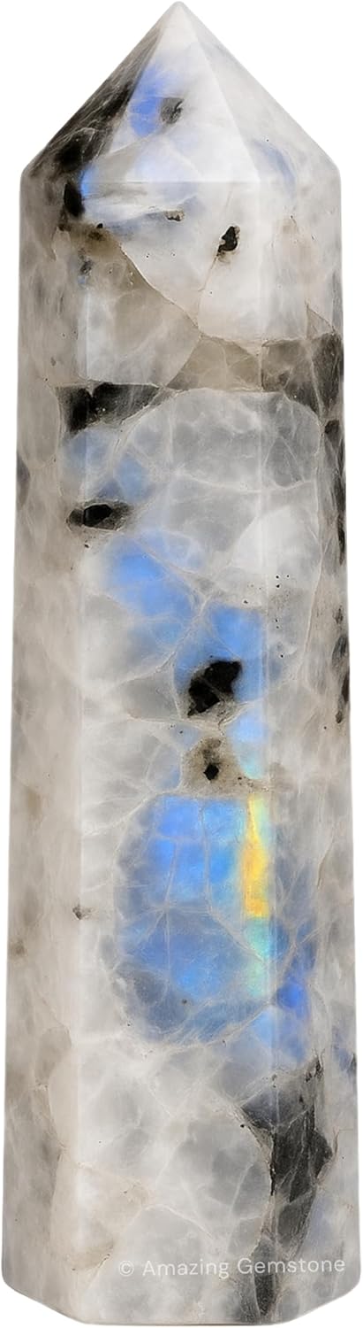 Amazing Gemstone Rainbow Moonstone Crystal Towers ~ Natural Healing Crystal Point Obelisk for Reiki Healing and Crystal Grid (3 to 4 INCH)
