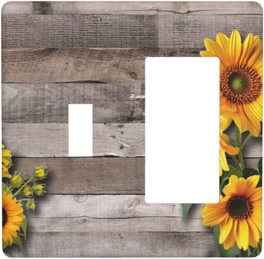 Sunflower Rustic Brown Gray Wood Outlet Covers 1 Toggle 1 Rocker Combination Decorative Wall Plate Electrical Switch Plates Light Switch Cover Plate for Farmhouse Home Decor