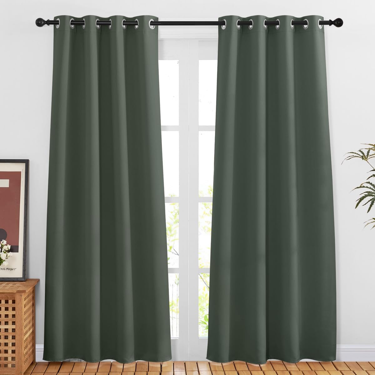 NICETOWN Privacy Blackout Doorway 80 inch Curtains, Grommet Light Blocking Window Treatments Thermal Drapes for Bedroom/Living Room, W46 x L80, 2 Panels, Dark Mallard