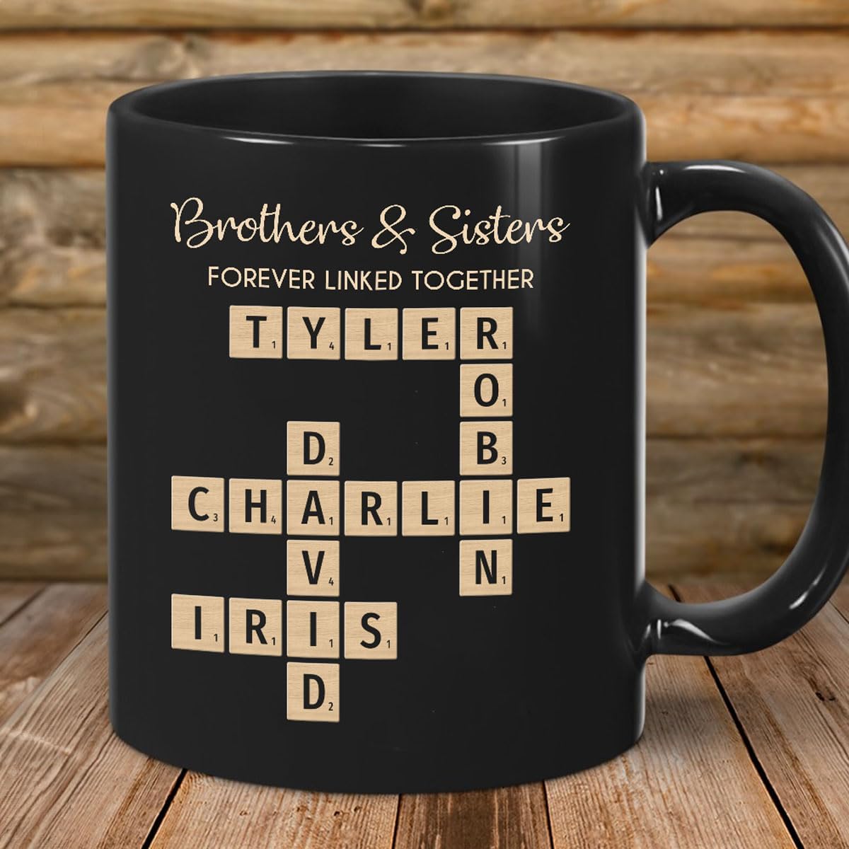 Trending Custom Brothers & Sisters Forever Linked Together Personalized Mug Brothers Sisters Crossword Puzzle Art Mug, Gift For Brothers, Sisters, Siblings, Family Member on Birthday Christmas