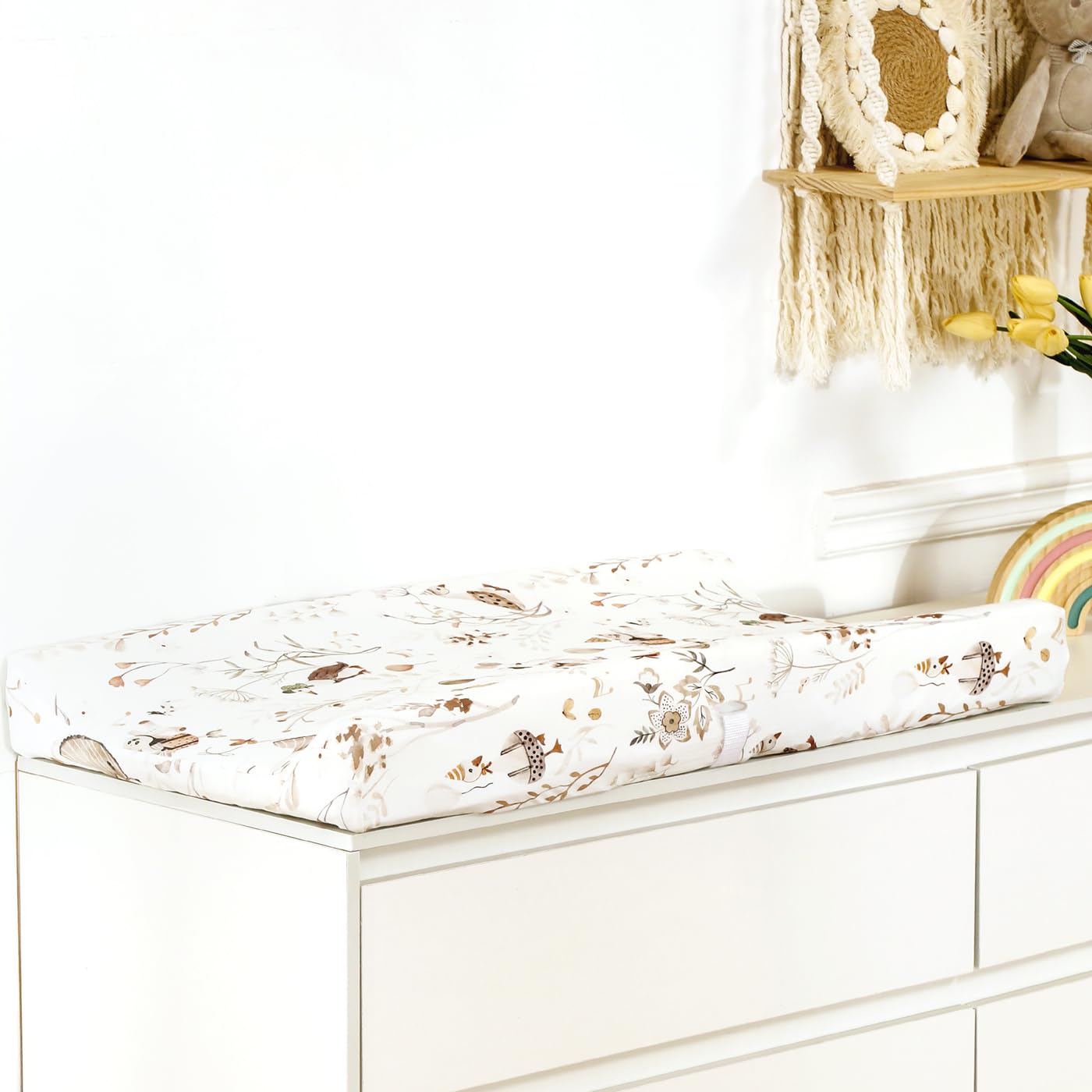 GRSSDER Stretch Ultra Soft Jersey Knit Changing Pad Cover Set 2 Pack, Change Table Pad Covers Fit 32"/34" x 16" Pads Safe and Snug, Pretty Pattern for Baby, Happy Party