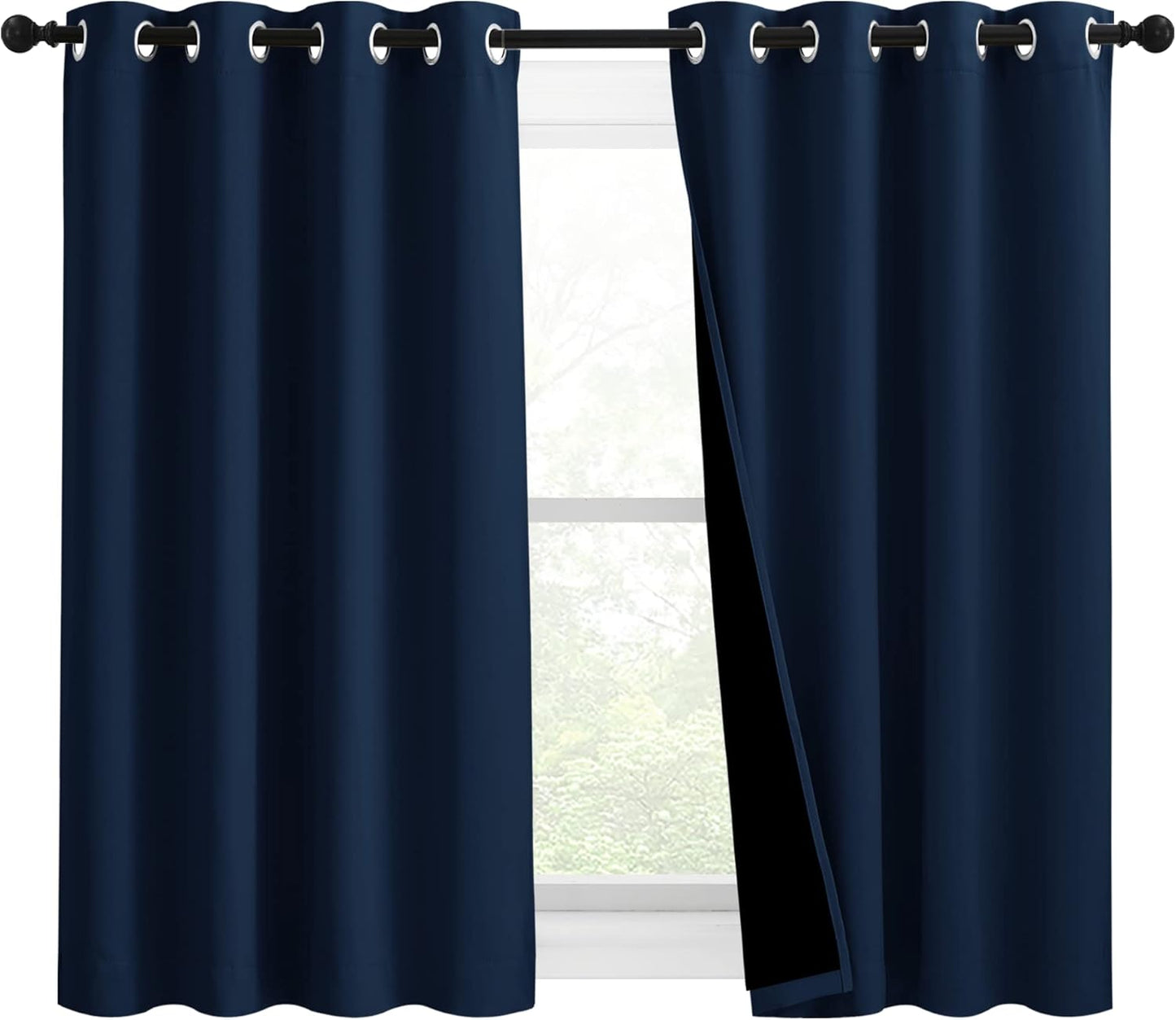 NICETOWN 100% Blackout Curtain Panels, Thermal Insulated Black Liner Curtains for Nursery Room, Noise Reducing and Cold Blocking Drapes for Windows (Set of 2, Navy Blue, 46" Wide by 54" Long)