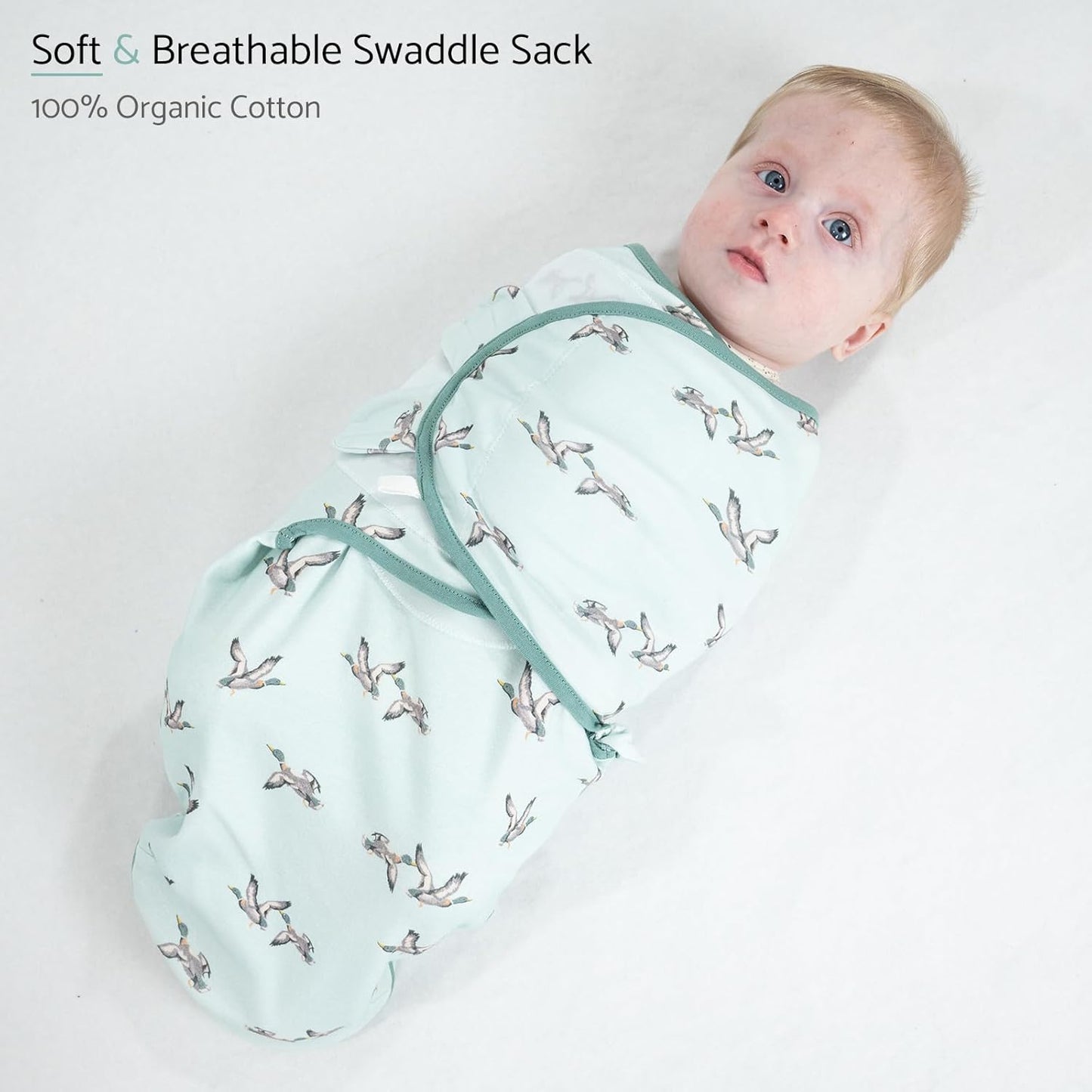 LollyBanks Baby Swaddles, 100% Organic Cotton Swaddle for Newborns Boys and Girls, 3-6 Months Swaddle Sacks with Easy Change Zipper, Newborn Swaddle Baby Registry (Mallard Duck Print)