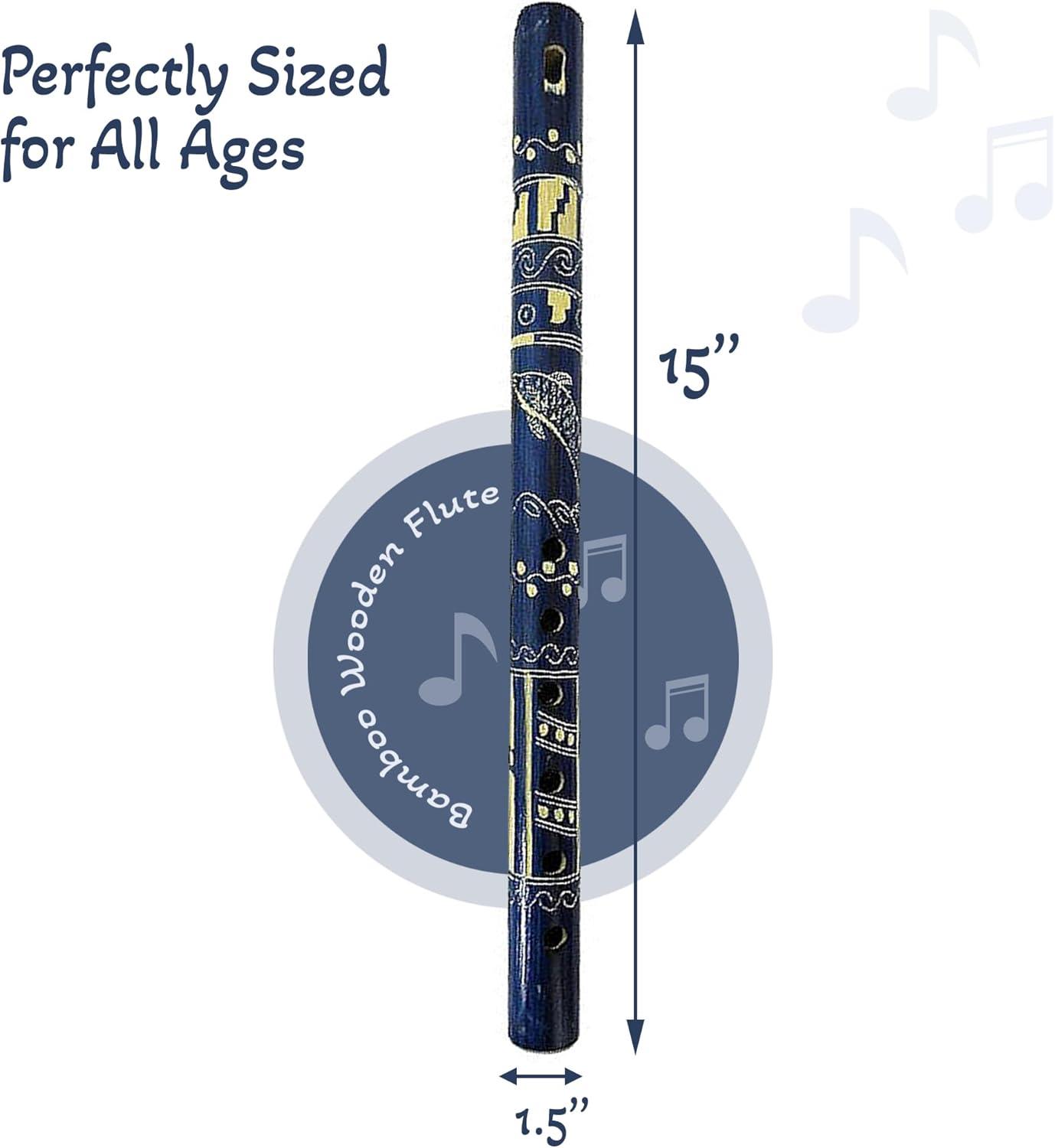 Mia Jewel Shop - Handmade Colored Bamboo Wooden Flute | Tribal Nature Pattern | Native Recorder for Beginners, Meditation & Music Lovers (Blue)