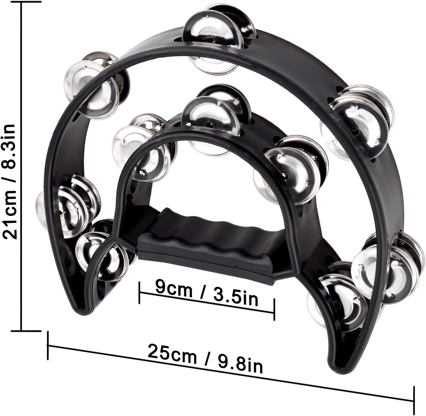 EastRock Double Row Tambourine,Metal Jingles Hand Held Percussion-Half Moon Tambourine for Adults, KTV, Party Black