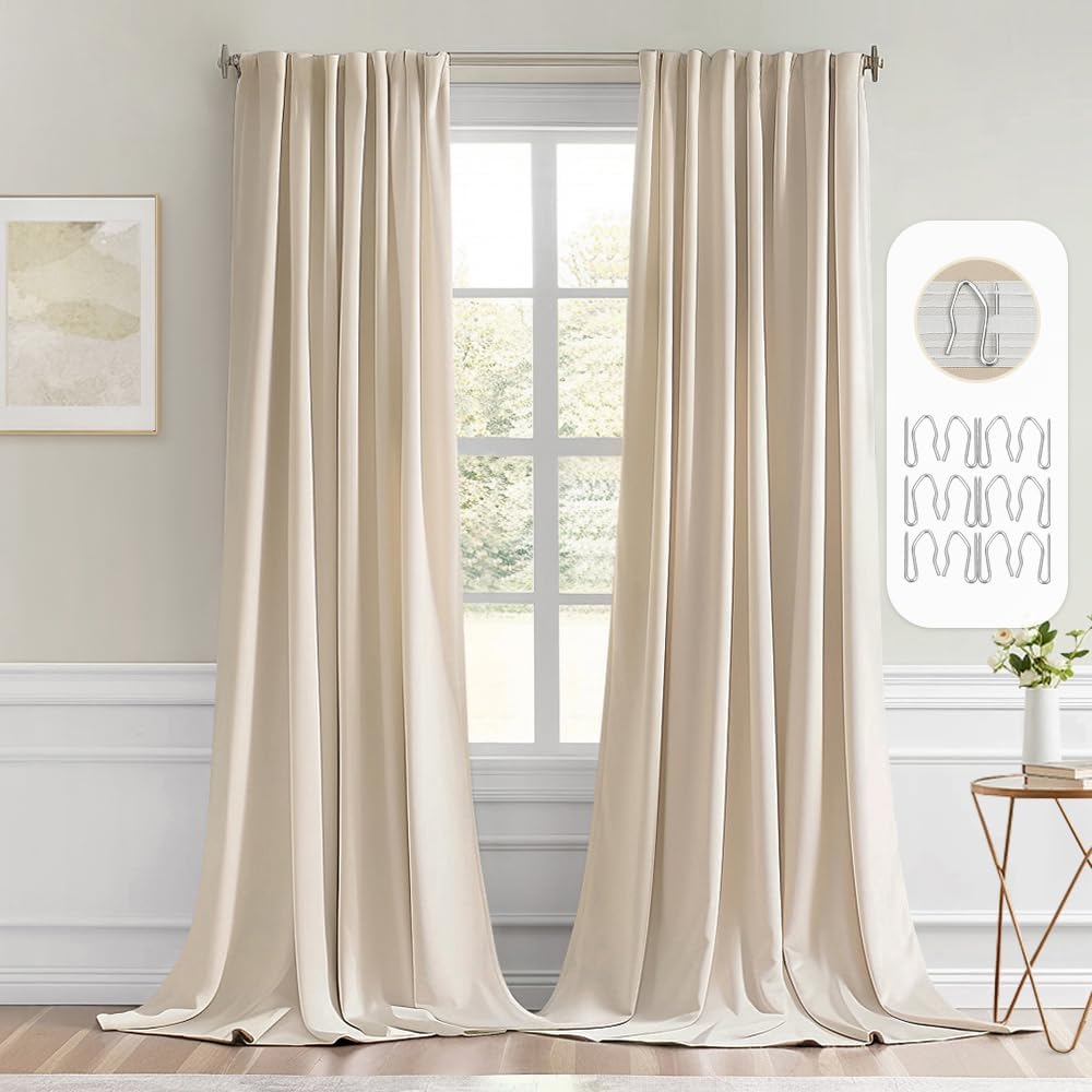 MIULEE Back Tab Cream Beige Curtains 94 Inch Long 2 Panels Set for Living Room Bedroom, Ivory Rod Pocket/Pinch Pleated Light Blocking Thermal Insulated Room Darkening Floor to Ceiling Blackout Drapes