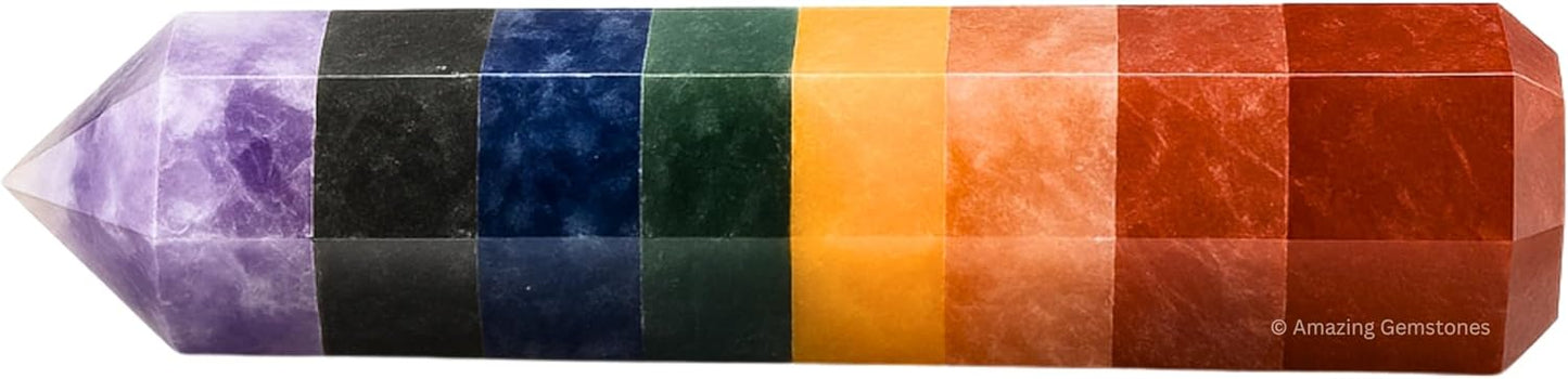 Amazing Gemstone 7 Chakra Crystal Towers ~ Natural Healing Crystal Point Obelisk for Reiki Healing and Crystal Grid (3" to 4" Inch)