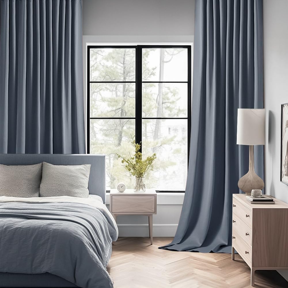 MIULEE Stone Blue Back Tab Blackout Curtains 84 Inch Length 2 Panels Set for Living Room Bedroom Privacy, Rod Pocket/Pinch Pleat Thermal Insulated Room Darkening Pleated Light Blocking Drapes