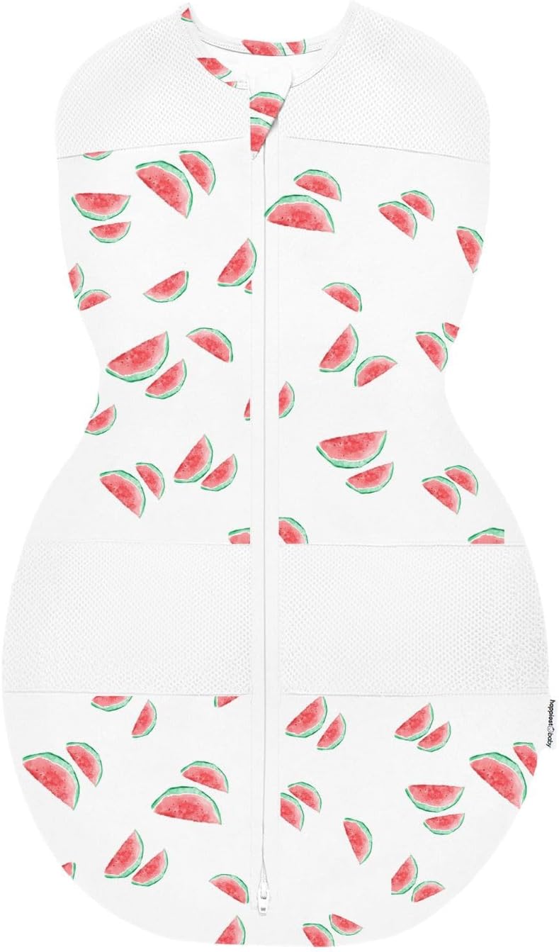 Happiest Baby Sleepea 5-Second Swaddle - 100% Organic Cotton Baby Swaddle Blanket - Doctor Designed Promotes Healthy Hip Development (Ivory Watermelons, X-Large)