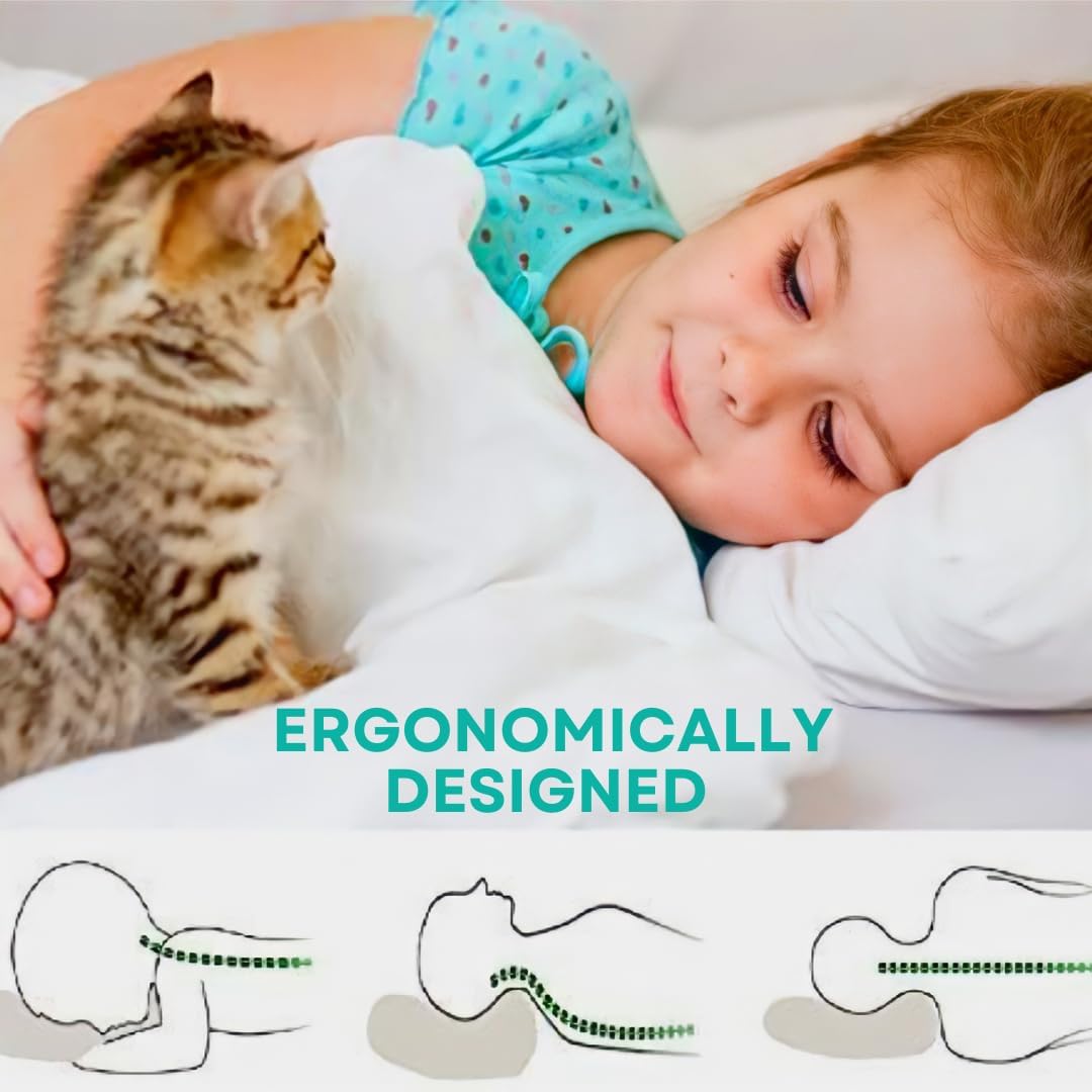 kinder Fluff Toddler Pillows for Bed (2X) - The Only Kids Pillow 300T Cotton Shell & Down Alternative Fill - Travel Pillow for Children Bedding Set Sleeping Pillow Floor Bed Pillows (14x20in - White)