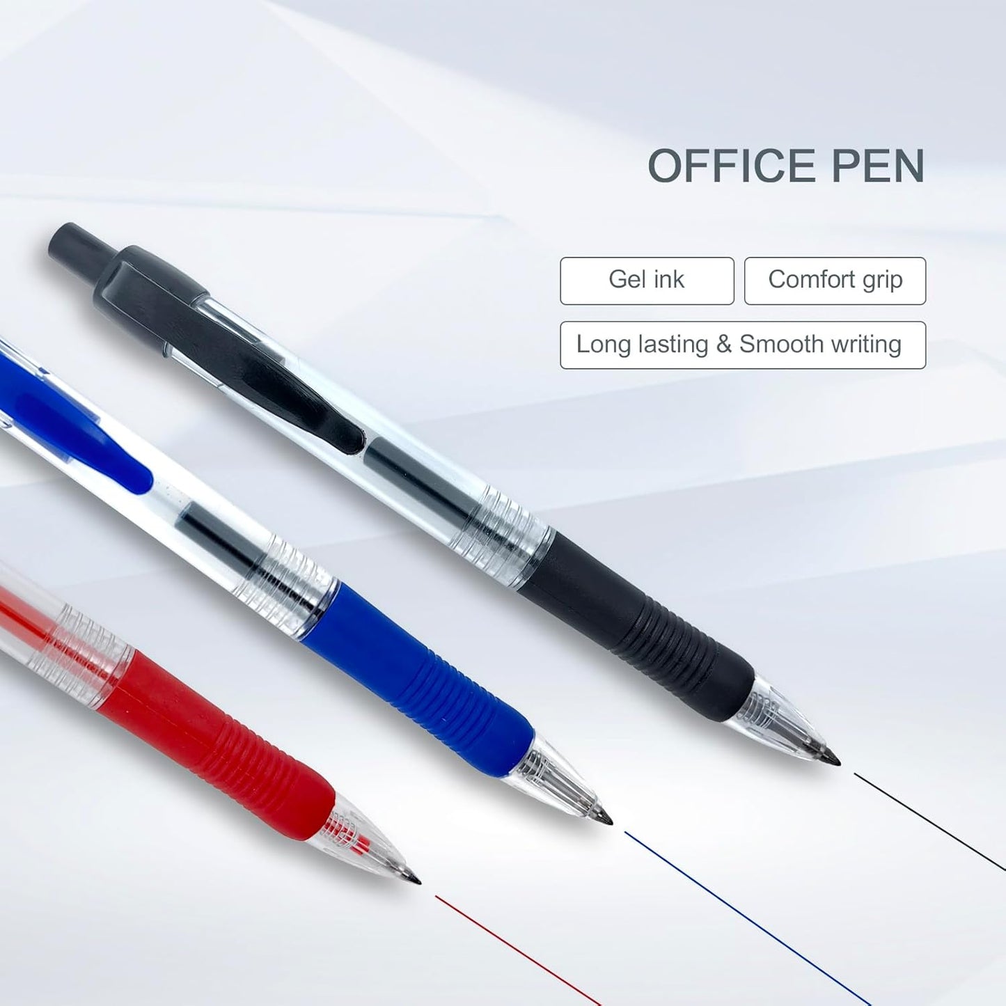 Blue Ballpoint Pens for School Office with Rubber Grip，Fine(0.5mm) Point Retractable-Set of 12 Writing Pens