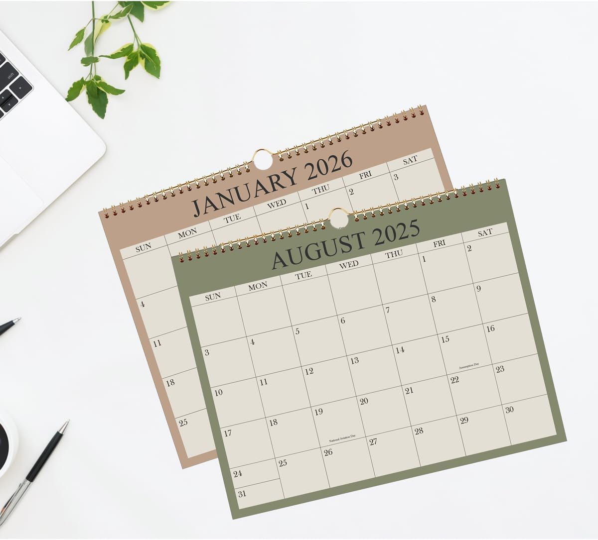 Calendar 2025-2026, Wall Calendar 2025-2026 from August 2025 - December 2026, 17 Months Calendar with Premium Paper, Twin-Wire Binding & Hanging Hook, 8.5" x 11", Green