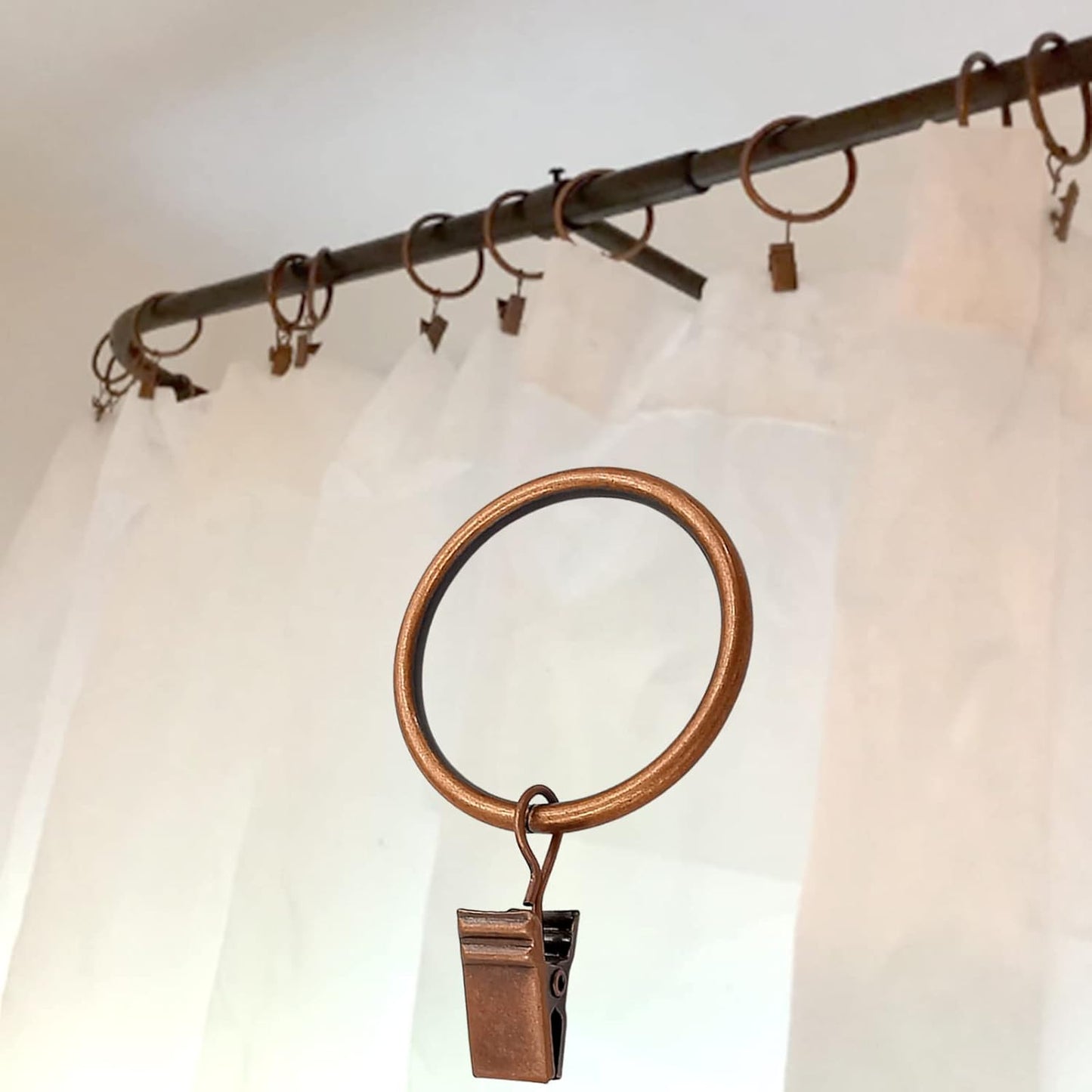 40 Pack Antique Copper Curtain Rings with Clips, Curtain Hooks Hangers Clip Rings for Hanging Drapes Bows Hat, Drapery Rings 1.5 in I D, Fits up to 1.2 in Diameter Curtain Rod.