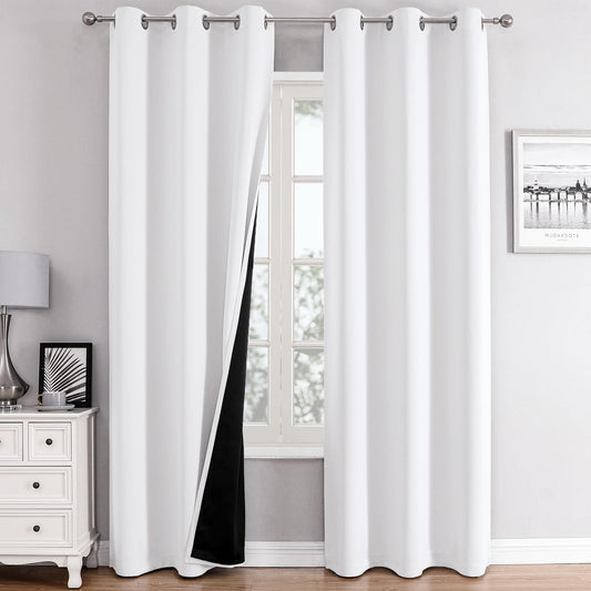 ChrisDowa 100% Blackout Curtains 78 inch Long for Bedroom with Black Liner, 2 Thick Layers Total Blackout Thermal Insulated Grommet Window Curtains 2 Panels Set (Pure White, 42 x 78 Inch)