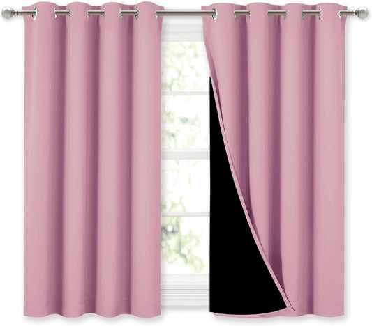 NICETOWN 100% Blackout Curtains with Black Liners, Thermal Insulated Full Blackout 2-Layer Lined Curtains, Energy Efficiency Window Draperies for Dining Room (Crystal Pink, 2 Panels, 52" W by 45" L)