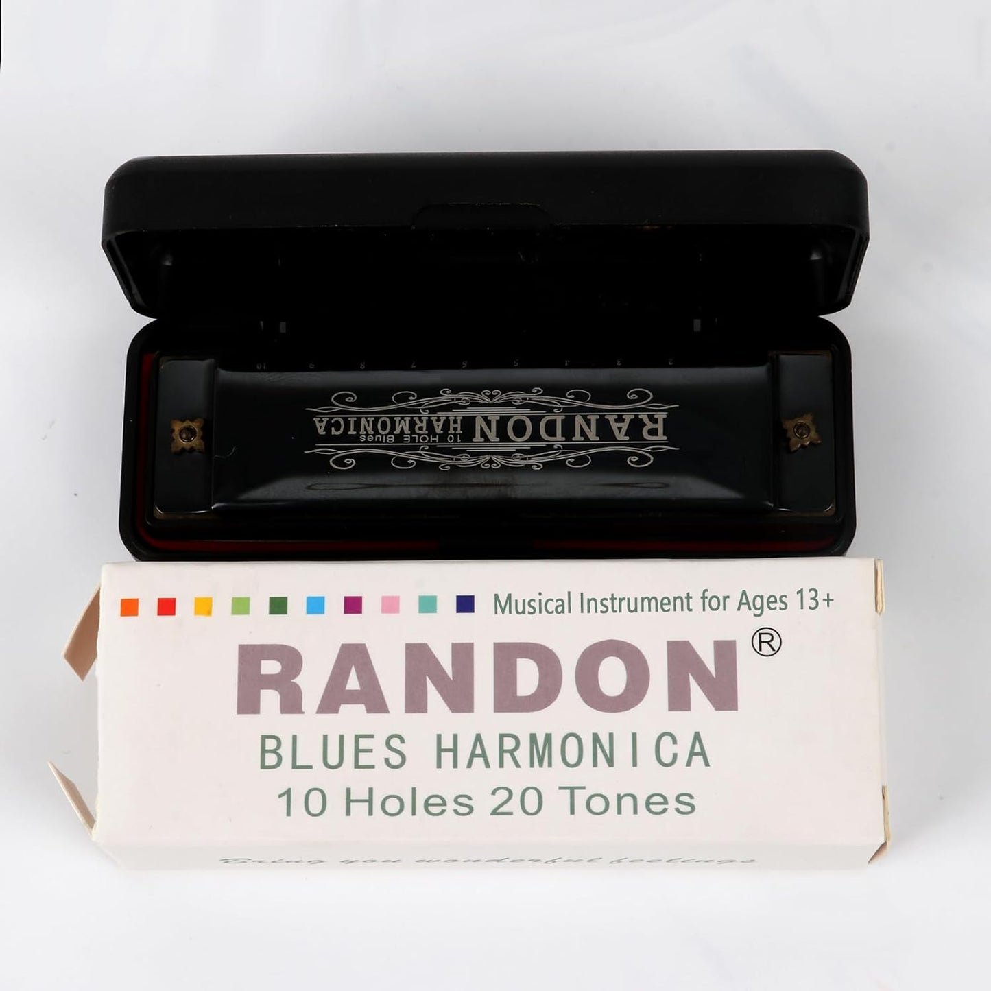 Randon Black Harmonica Key of C, 10 Holes Diatonic Harmonicas for Adults/Kids/Beginners, Blues Harmonica as Gift, with Case, Clean Cloth and Manual