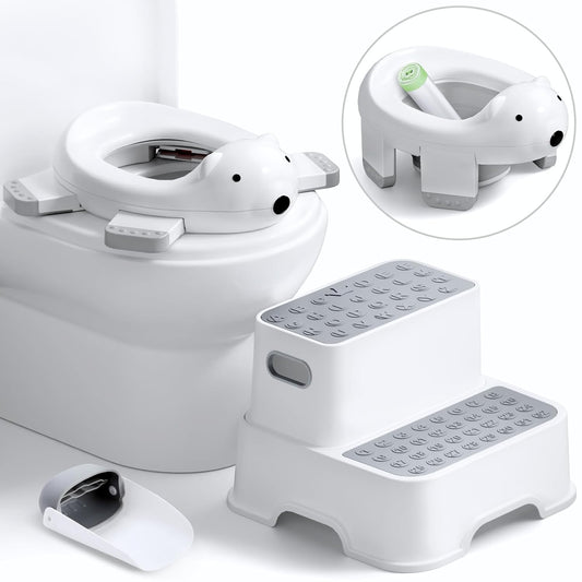 3 in 1 Potty Training Toilet & Toddler No-Slip Step Stool with Trash Bags and Spout Extender, Portable for Boys Girls Use in Indoor and Outdoor, Kids Portable Potty and Step Stool Set