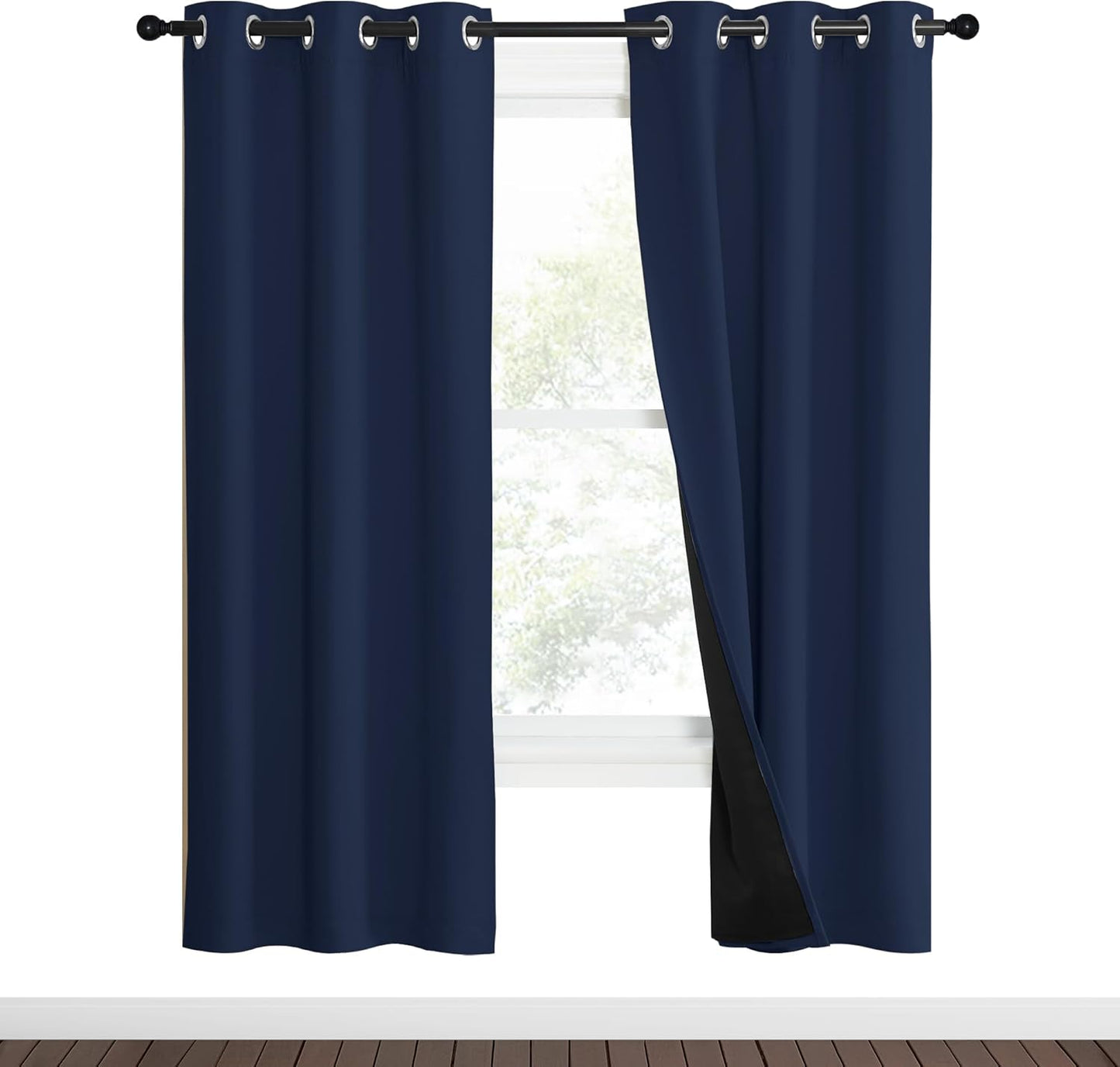 NICETOWN 100% Blackout Curtain Set, Thermal Insulated & Energy Efficiency Window Draperies for Guest Room, Full Shading Panels for Shift Worker and Light Sleepers, Navy Blue, 37W x 70L, 2 PCs