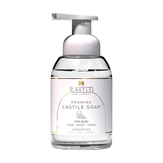 Foaming Baby Castile Soap | 3-In-1 Uses: Hair, Body, Hand | Nourishing Coconut Oil Formula | Formulated For Newborns, Sensitive & Delicate Skin | Hydrating Foam | 11.5 oz | Unscented