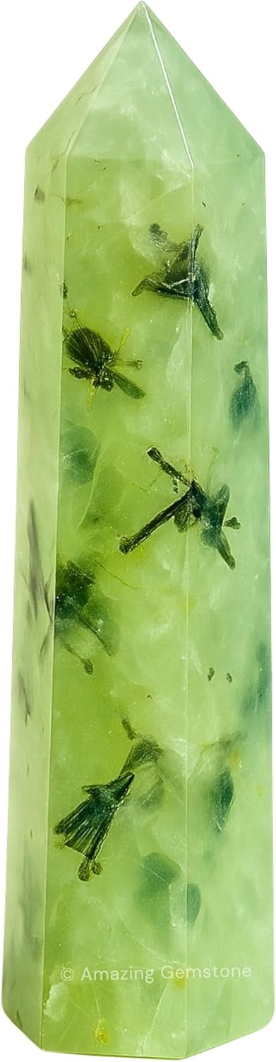 Amazing Gemstone Prehnite Crystal Towers - Natural Healing Crystal Point Obelisk for Reiki Healing and Crystal Grid (3 Inch)