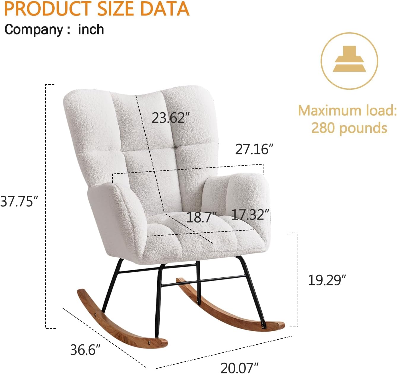 Kiztir Rocking Chair Nursery, High Backrest Teddy Glider Rocker Upholstered Rocker Recliner Modern Rocking Accent Chairs for Bedroom, Living Room, Offices (Ivory)