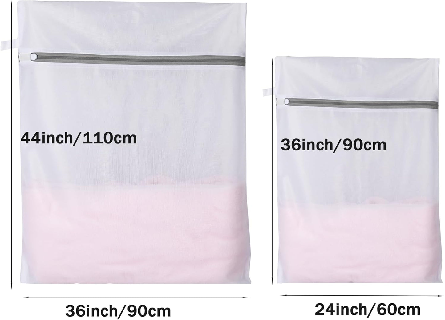 Mesh Laundry Bags, Mesh Wash Bags Durable Mesh Structure with Strong Zipper Suitable for Underwear Delicate Clothes, Pants, Shoes, Socks Washing (Small Fine Mesh, Extra Large 24*36in+36*44in)